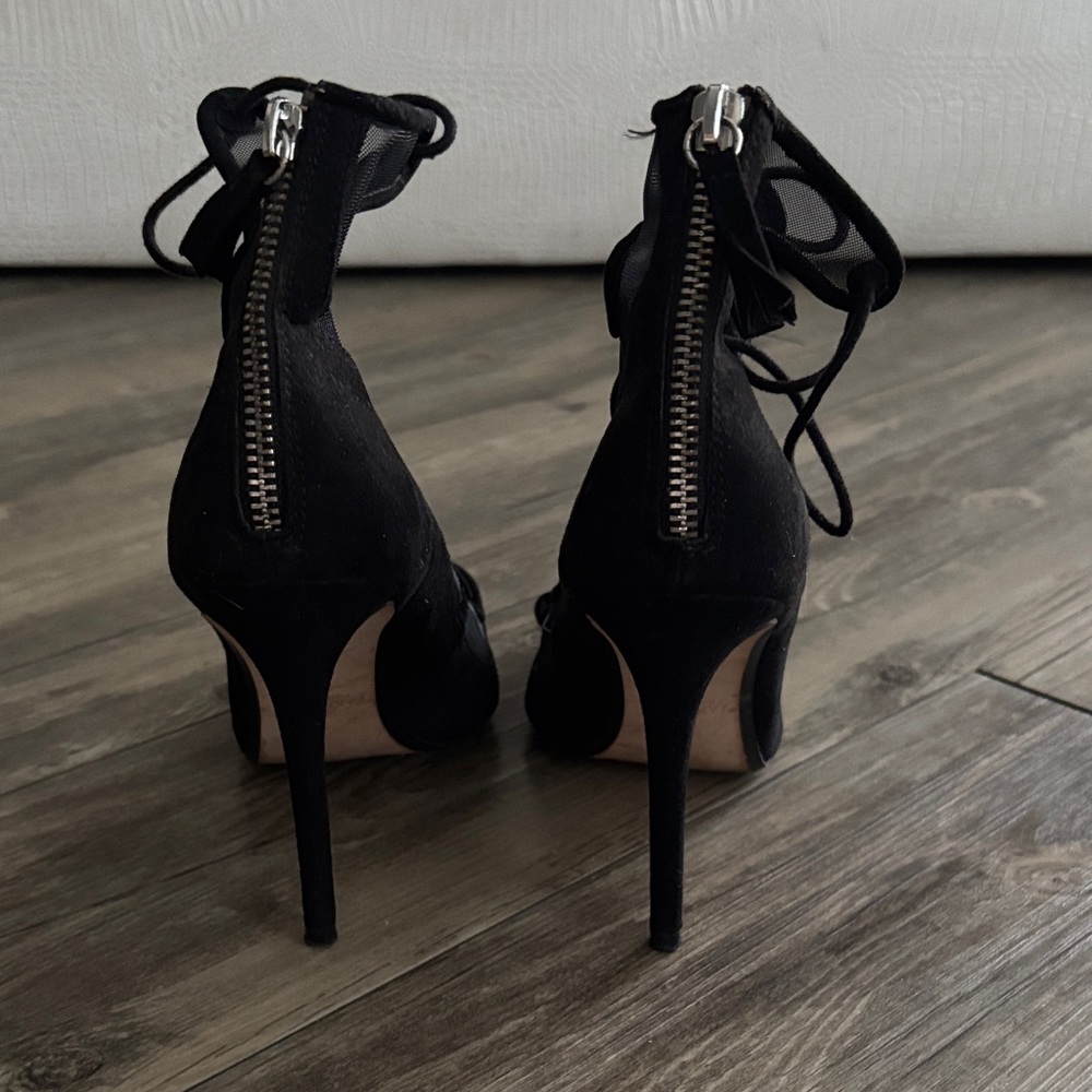 Zara Black Lace-Up Mesh and Suede Pumps Heels, Size 38 - Picture 3 of 9